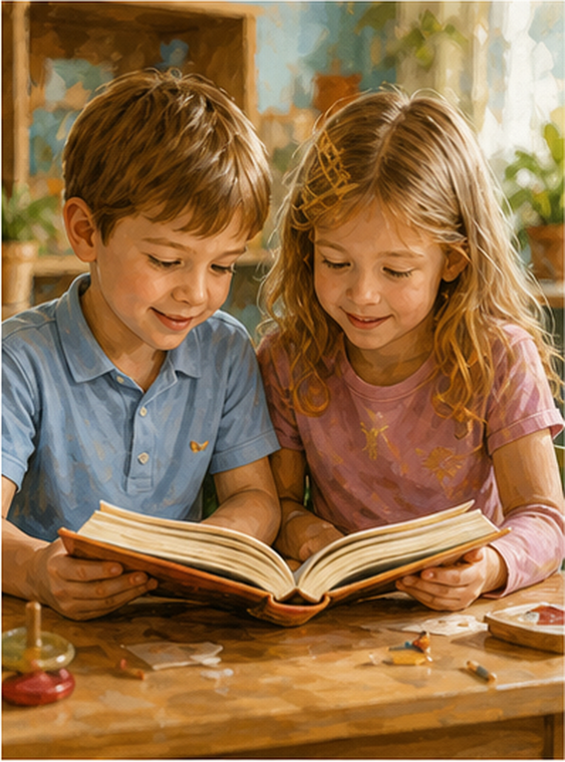 Дети читают книгу вместе